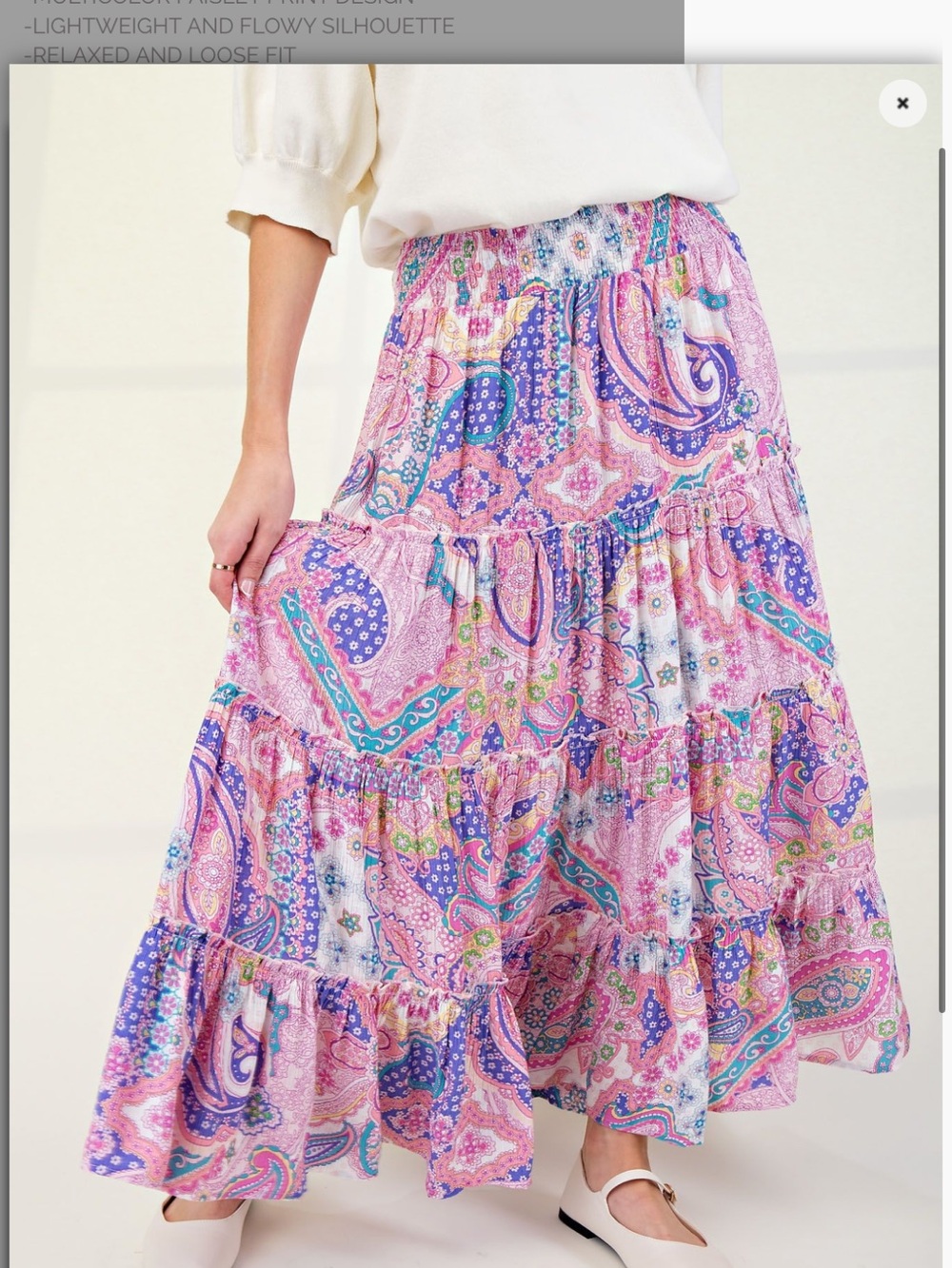 Boho Pink Paisley Tiered Maxi Skirt Bee S-L